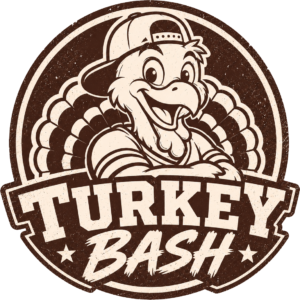 Turkey Bash retro turkey mascot logo